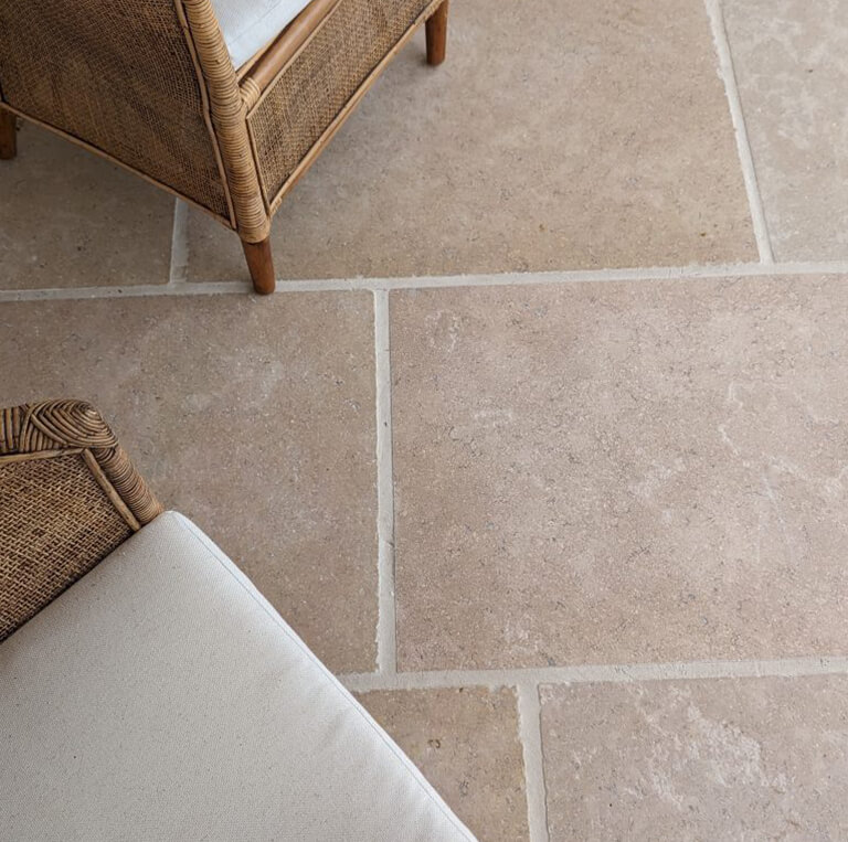 Outdoors floor paved with Sinai Pearl Egyptian honed Limestone tiles